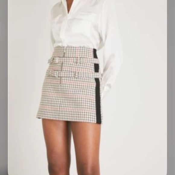 ☑️Maje Ioldi Buckled Checked Mini Skirt Sz 34 - Picture 1 of 11